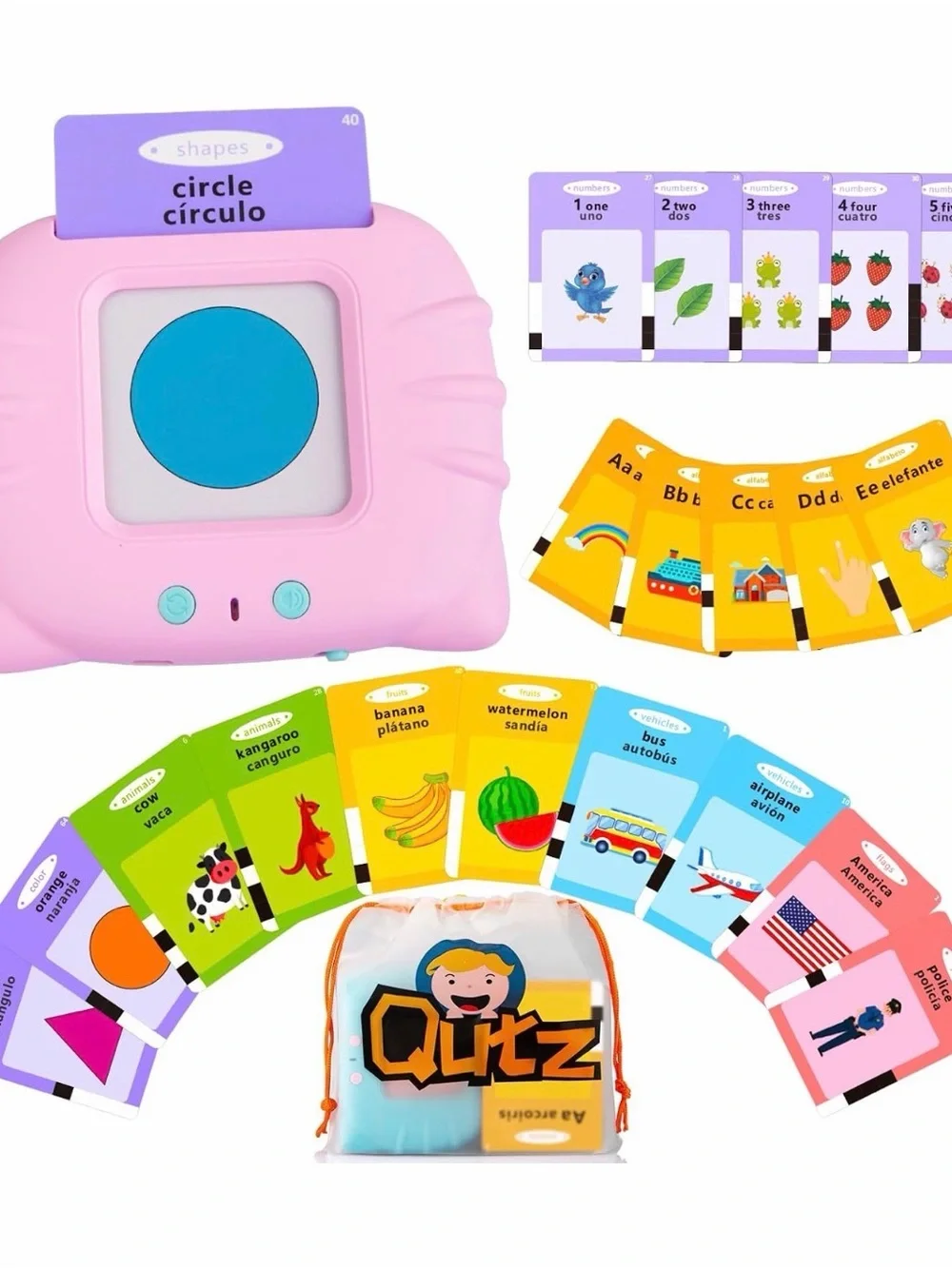 QuTZ ABC Learning Flash Cards for Toddlers 2-4 Bilingual Spanish English, Autism